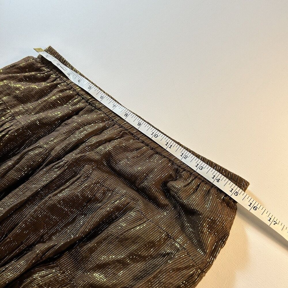 ZeroZero Y2K Hippie Boho Brown Cotton & Gold Metallic Thread Midi Skirt Size M - Picture 6 of 11